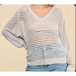 Allie Rose Silver Foil Open-Weave V-
Neck Sweater Size Small NWT